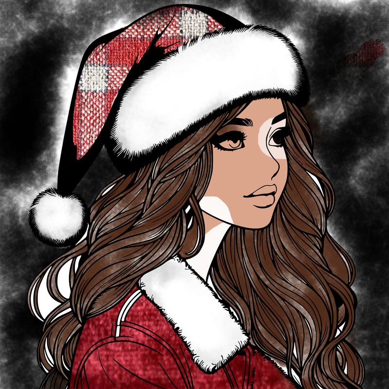 realistic girl in santa hat