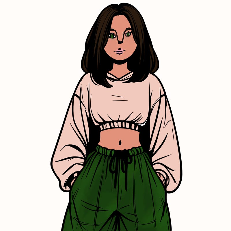 realistic girl faceless with baggy pants and a crop top