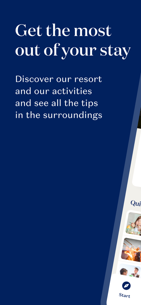 Pantalla de bienvenida de la app Hof van Saksen con destacados de actividades del resort