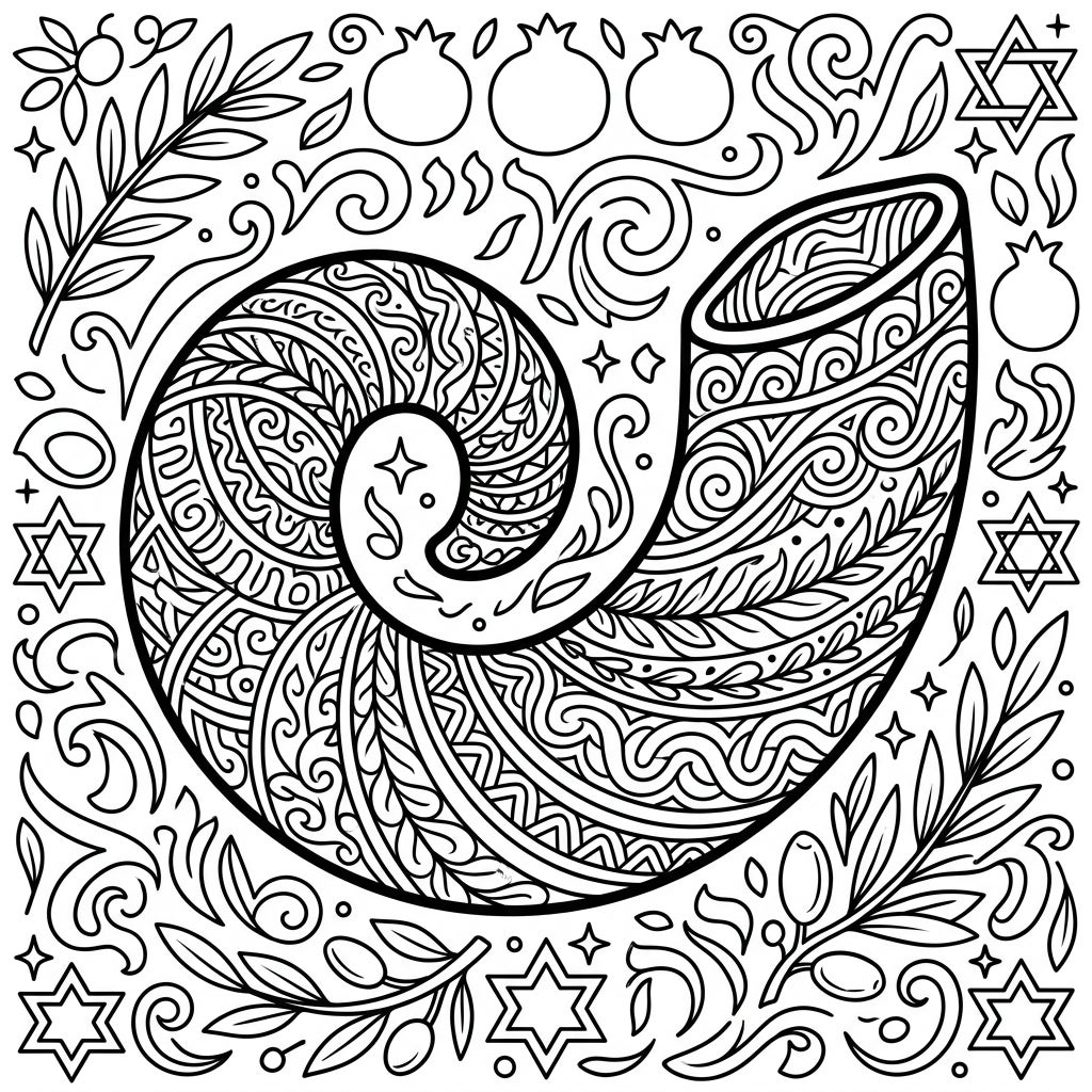 Intricate Shofar Coloring Page - Free & Printable — Color Pop