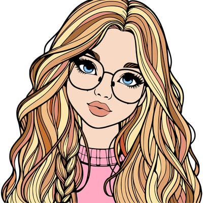 girl with long hair and freckles and glasses realistic