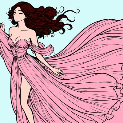 realistic woman in dress flowing the the wind