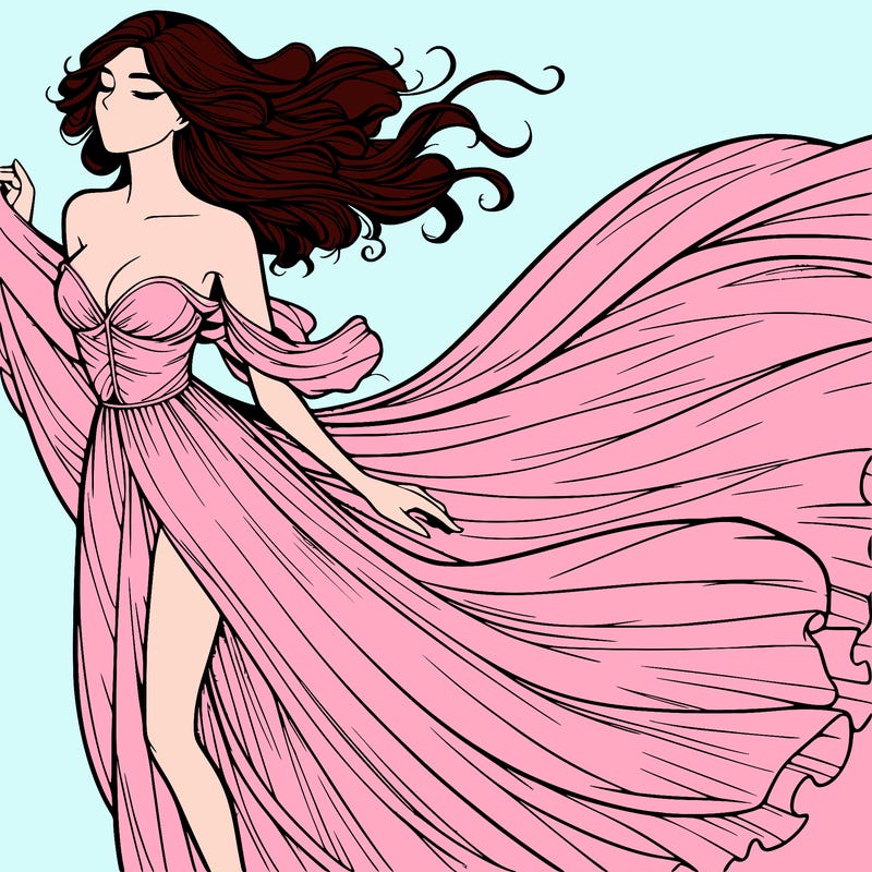 realistic woman in dress flowing the the wind