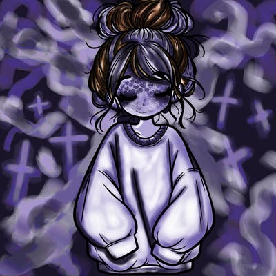 girl with baggy sweatshirt and messy bun