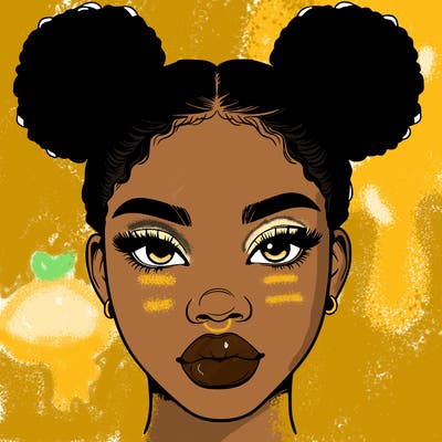 realistic black woman with two buns
