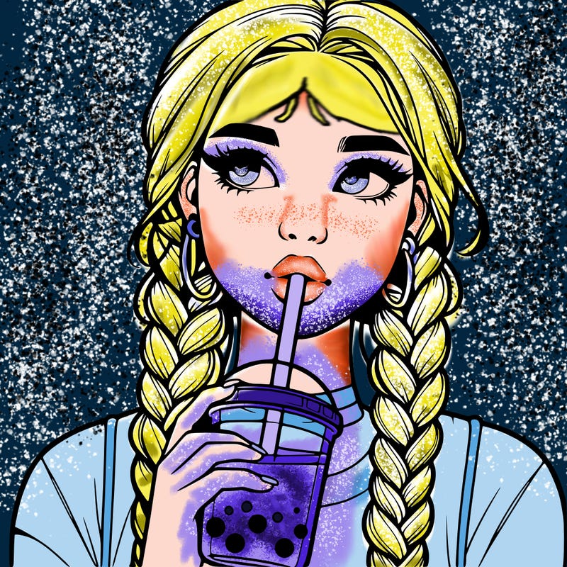 realistic girl with braided hair drinking boba