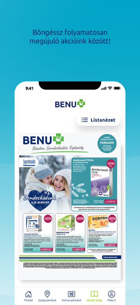 BENU Gyógyszertár - Digitaler Werbeprospekt in der BENU Pharmacy Mobile App mit Rabatten auf Gesundheitsprodukte