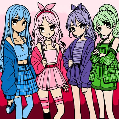 teen manga girls group of 4