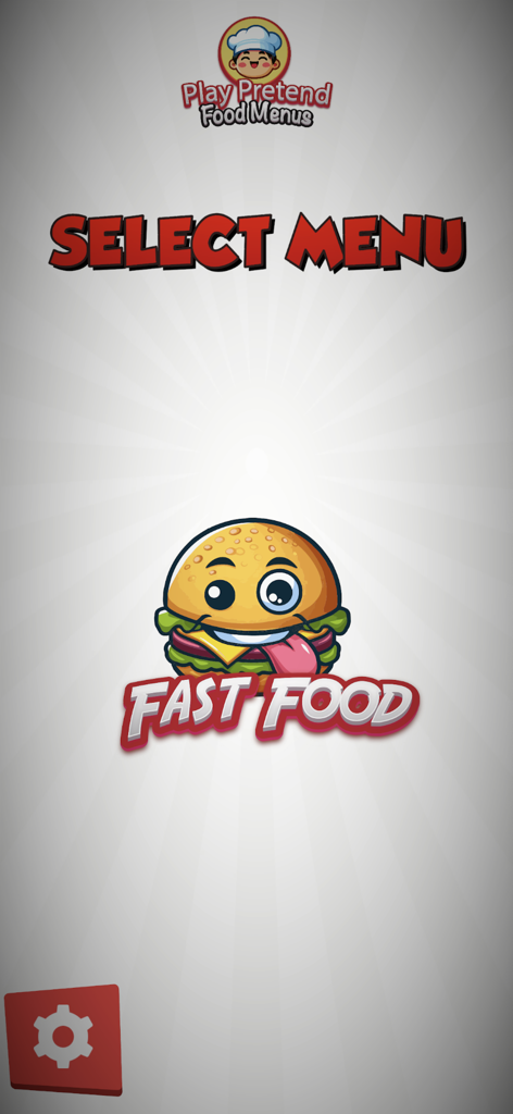 Play Pretend Food Menus - Menu selection screen for Fast Food in the Play Pretend Food Menus app