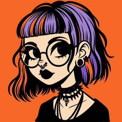 gothic girl with a mullet and glasses