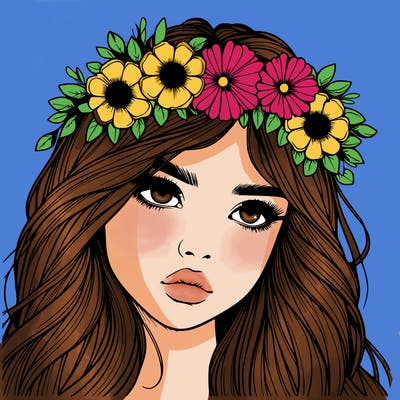 realistic girl with flowers crown