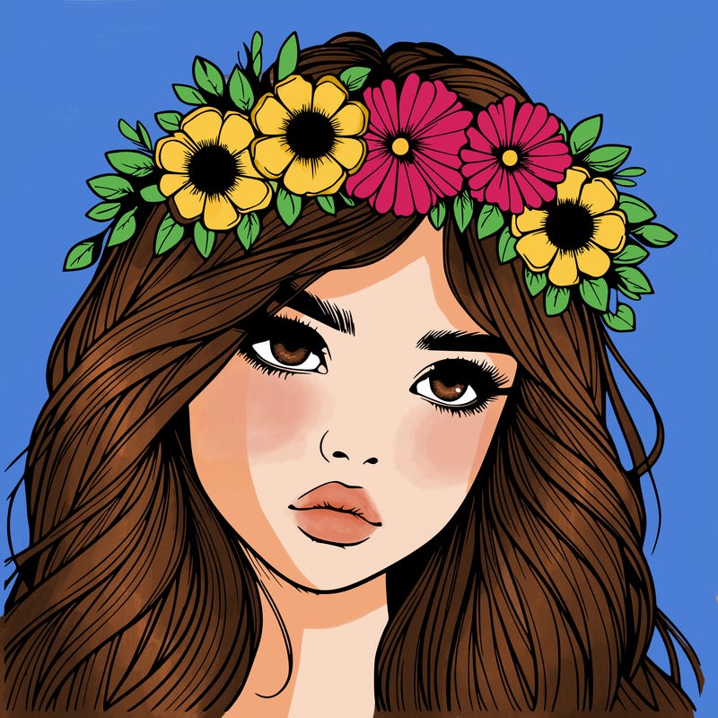 realistic girl with flowers crown