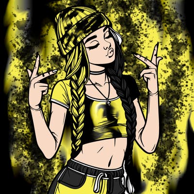 realistic teenage girl with braids and a beanie and crop top doing 🫶🏼