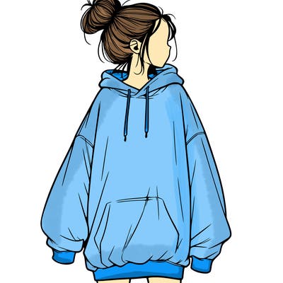 realistic girl with a oversized sweatshirt on and a bun