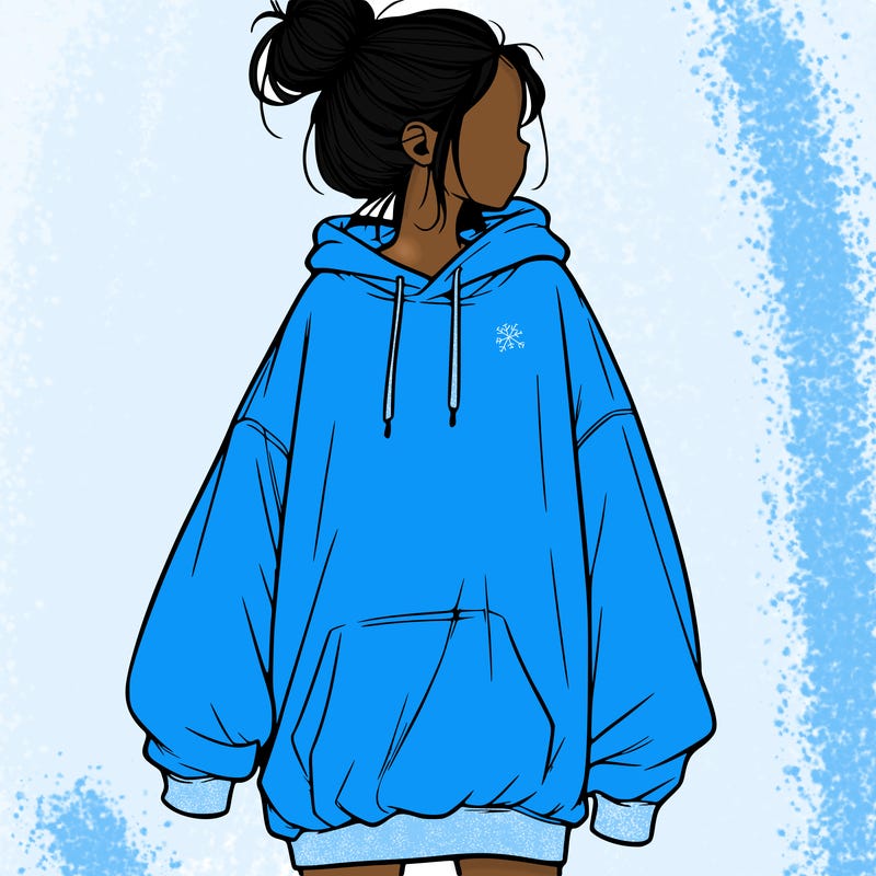 realistic girl with a oversized sweatshirt on and a bun