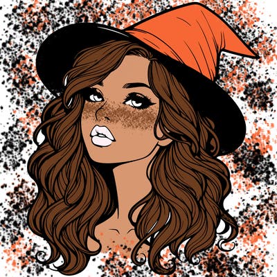 realistic witch girl with wavy hair and lips