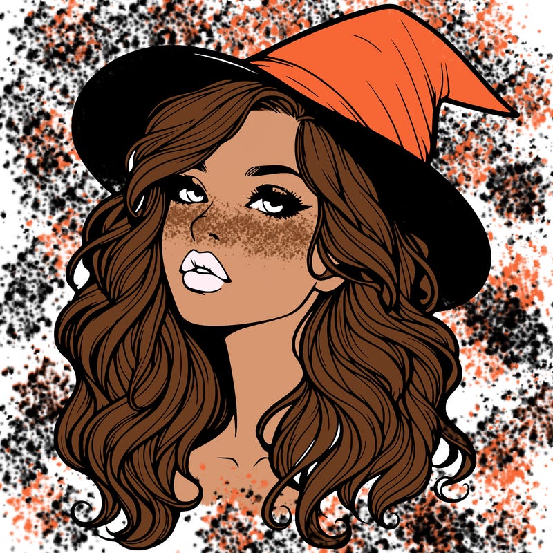 realistic witch girl with wavy hair and lips