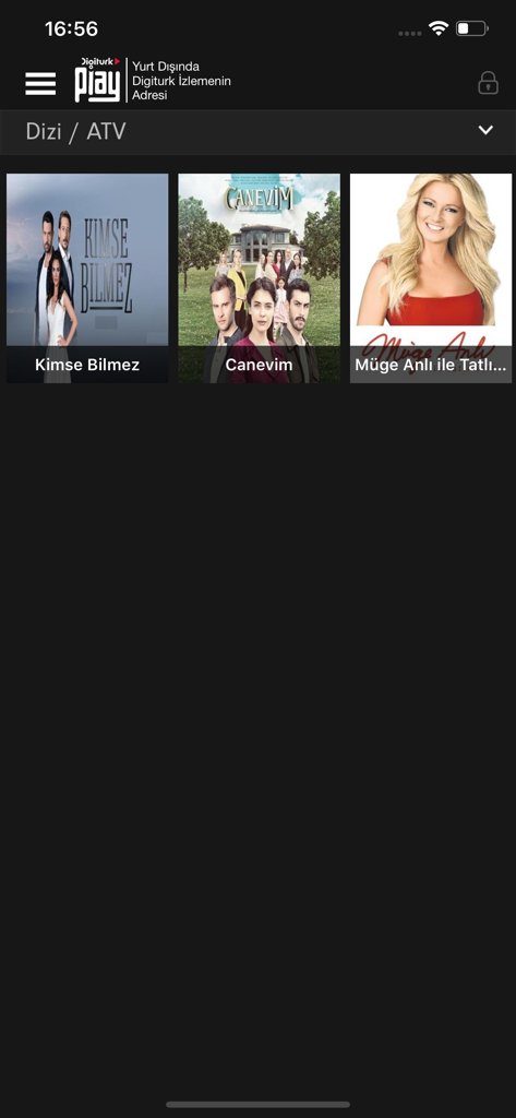 Digiturk Play app interface showing Turkish TV series and dramas on ATV channel