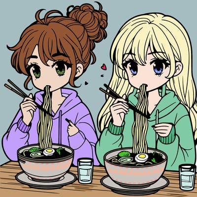 girls eating ramen