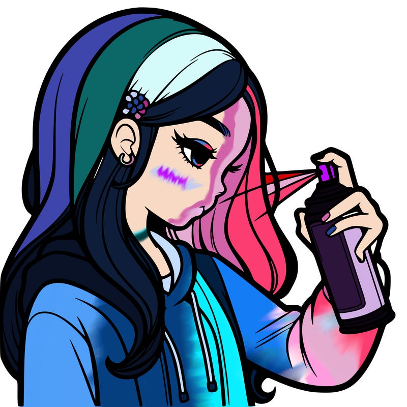 a realistic girl spray painting