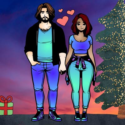 realistic couple girl plus size guy skinny same height guy with long hair and beard girl with shoulder length hair