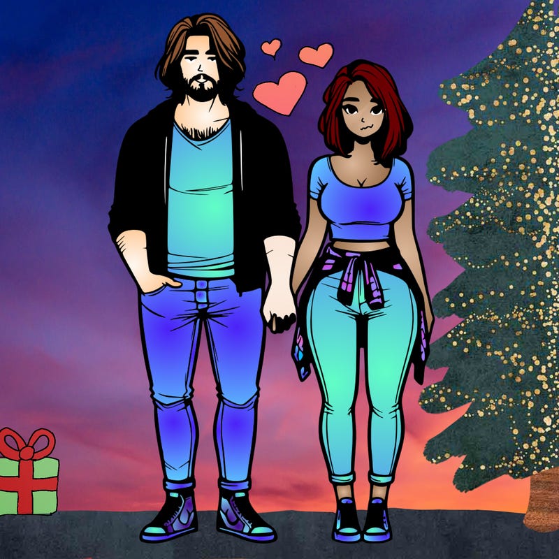 realistic couple girl plus size guy skinny same height guy with long hair and beard girl with shoulder length hair