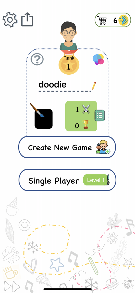 Draw Fast - Main menu of Draw Fast game showing Single Player and Create New Game options