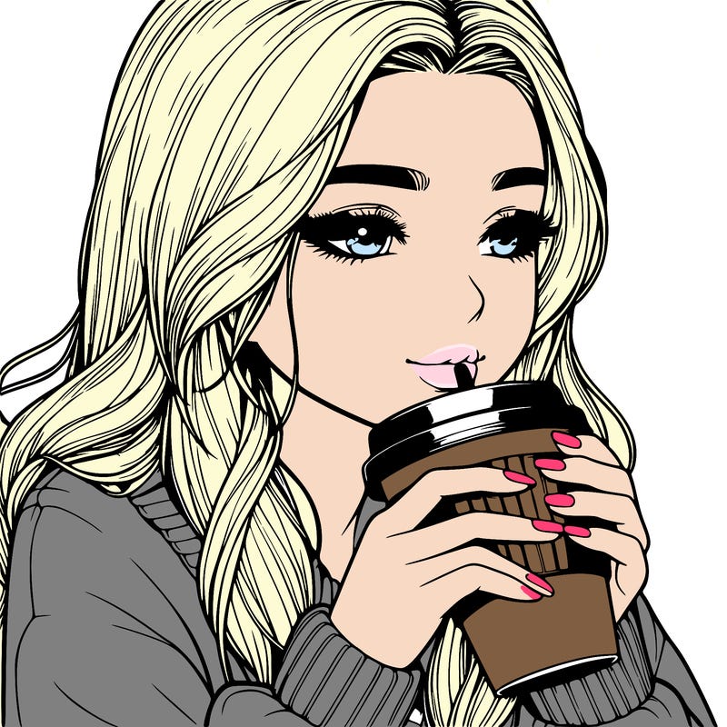 realistic girl drinking coffee