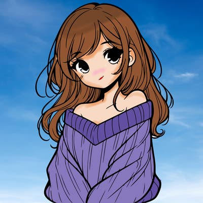 shy pretty girl wearing a sweater that is falling off one shoulder portrait