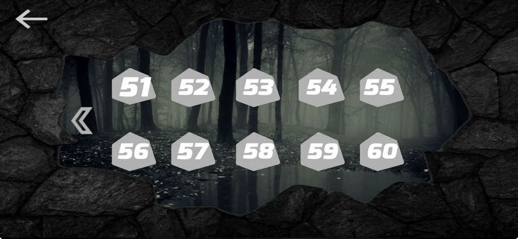 Level selection screen for Danger Slopes car game showing levels 51 to 60