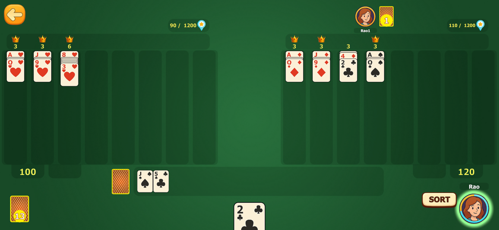 Bukharo - In-game screenshot of Bukharo showing card stacks, player scores, and multiplayer layout.