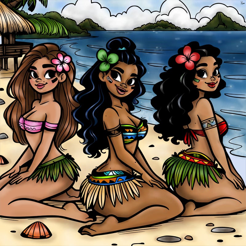 polynesian girls at the beach