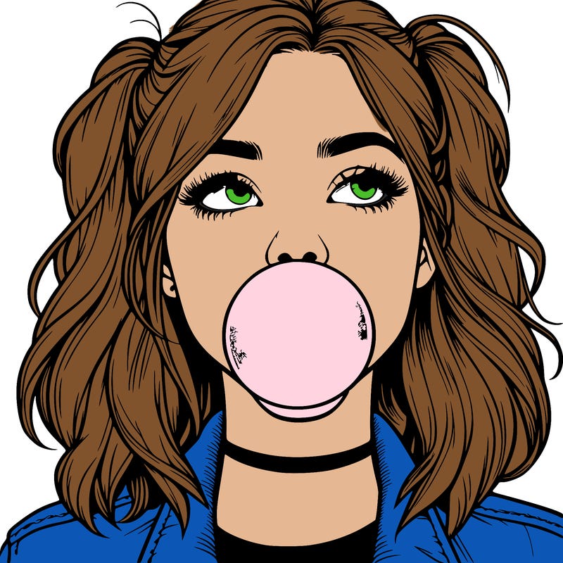 realististic girl blowing bubble -gum