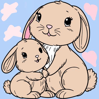 baby bunny with mama bunny