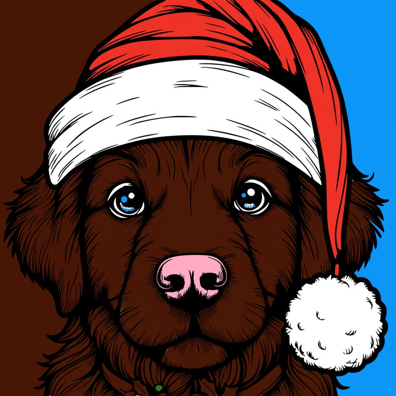 realistic dog with a christmas hat
