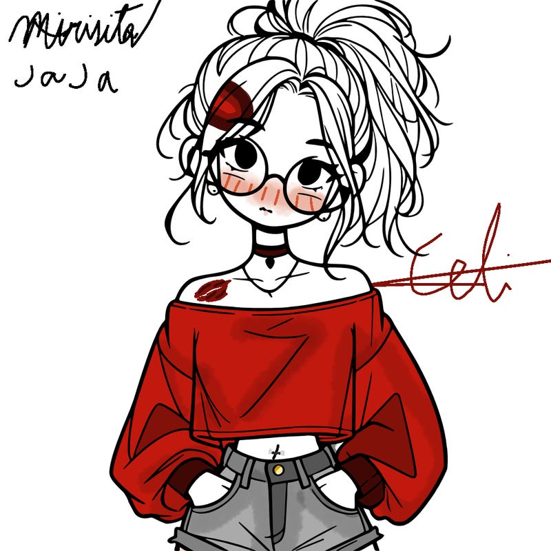 girl with a messy ponytail glasses a baggy crop top and jean shorts