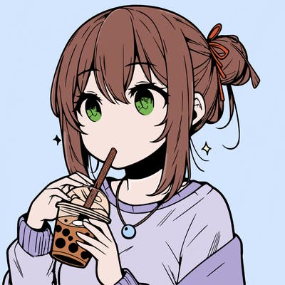 manga character drinking boba