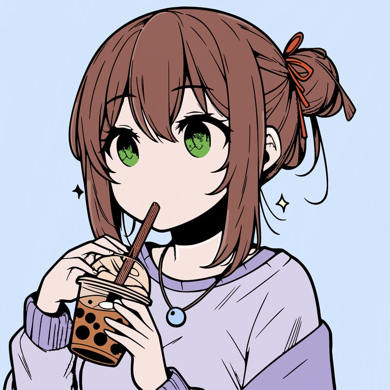 manga character drinking boba