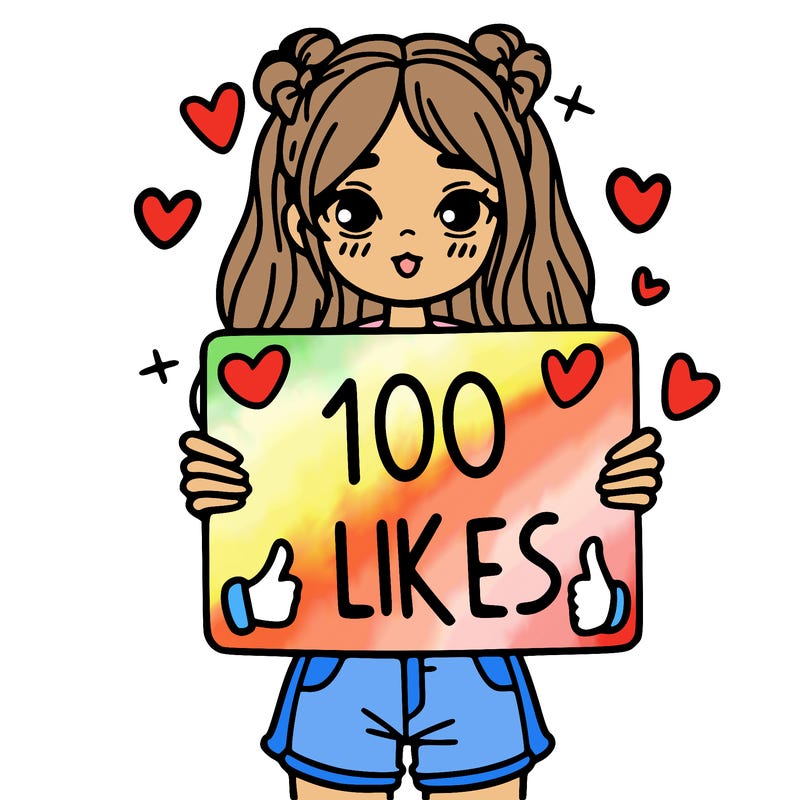girl holding a sign saying 100 likes