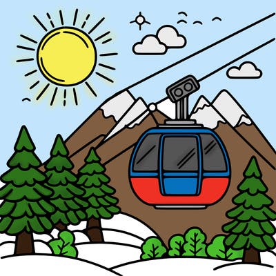 cable car sun tree happy sky