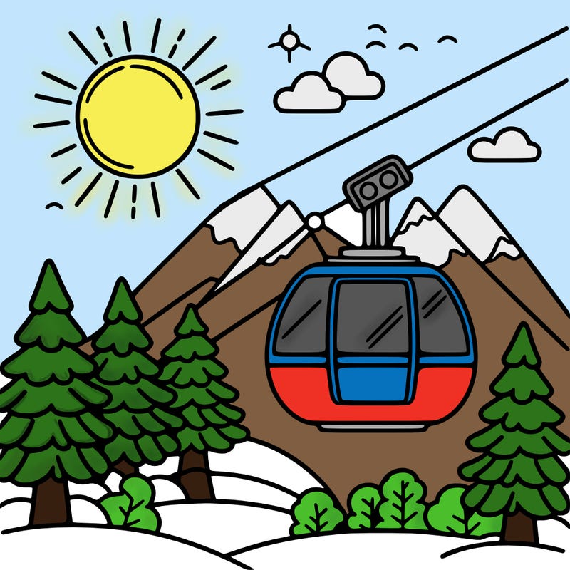 cable car sun tree happy sky