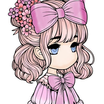 girl with bows and flower realistic