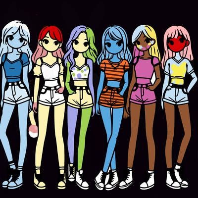 a group of girls wearing crop tops and shorts