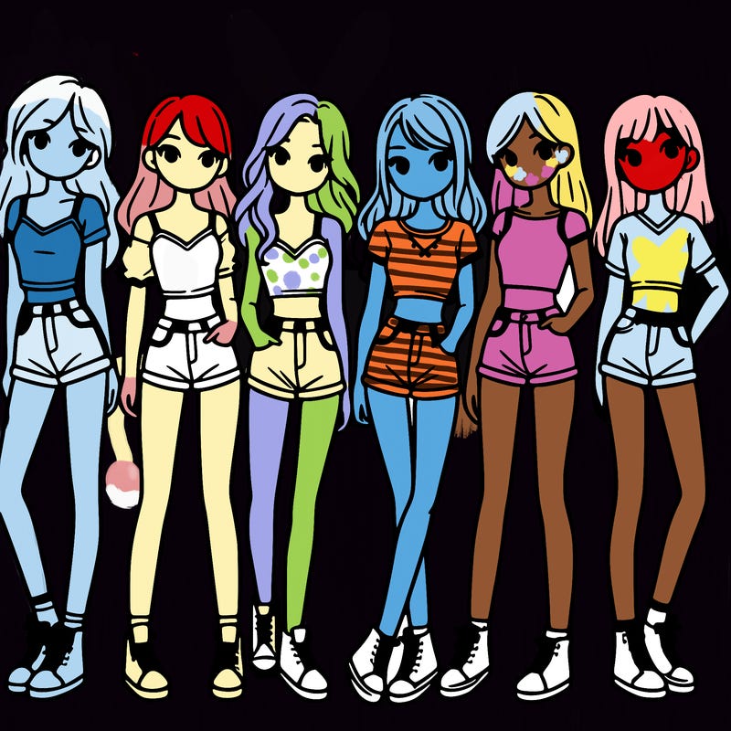 a group of girls wearing crop tops and shorts