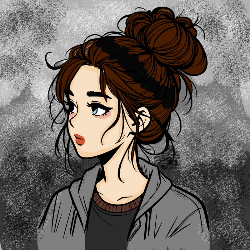 realistic teenage girl with a messy bun