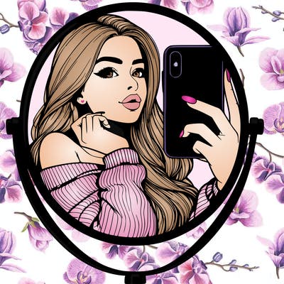 realistic girl taking mirror selfie beautiful