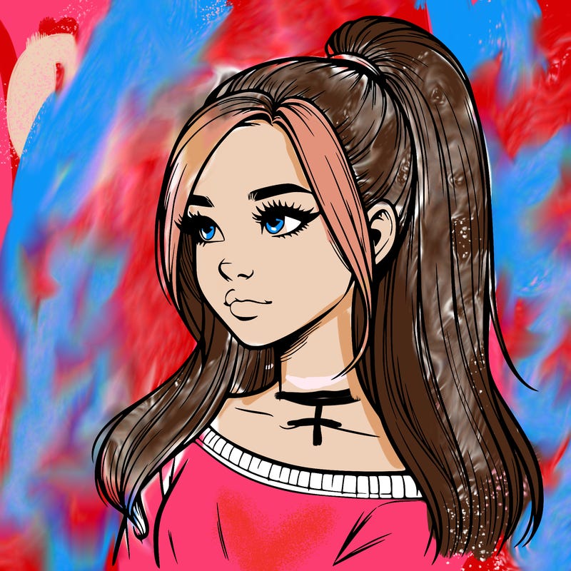 realistic girl with a high ponytail