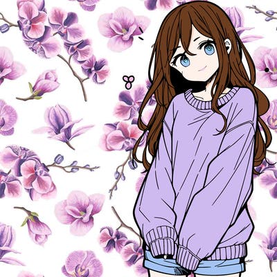 manga teen girl  in a sweater and baggy pants