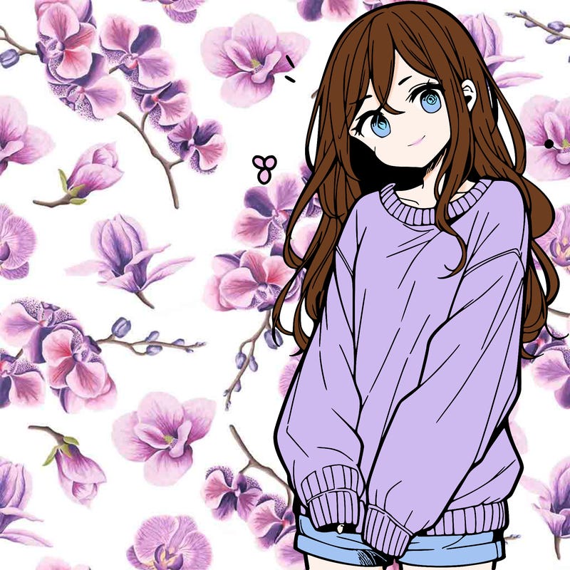 manga teen girl  in a sweater and baggy pants