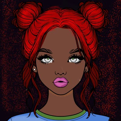 realistic girl with two buns in hair and lips